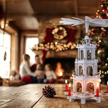 Vánoční dekorace Spielwerk® Dřevěná vánoční pyramida XL 60x20x20cm bílá