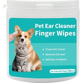 Kosmetika pro psa Čisticí ubrousky na uši pro domácí mazlíčky, bezpečné a přírodní, péče o uši, návlek na prst, 50 kusů