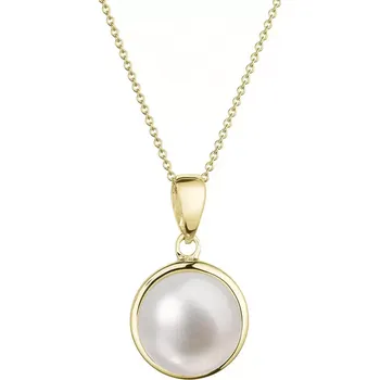 Náhrdelník Zlatý 14 karátový náhrdelník žluté zlato s bílou říční perlou 92P00053