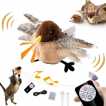 Hračka pro kočku Hračka pro kočky INTERAKTIVNÍ létající PTÁK se zvukem, na USB, s šantou kočičí