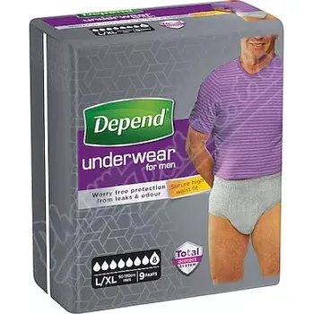 Inkontinenční kalhotky Depend Super inkont.kalh.vyšší pas muži L/XL 9ks