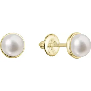 Náušnice Zlaté 14 karátové náušnice pecky žluté zlato s bílou říční perlou 91P00058