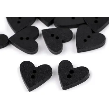 Knoflík Dřevěný dekorační knoflík srdce, malé, 12 černá