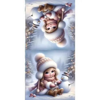 Panel- Velur na polštářek- Holčička se sněhulákem