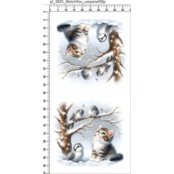 Panel- Velur na polštářek - Kočička a ptáčci