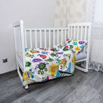 Povlečení Sablio Mikroplyšové dětské povlečení do postýlky Barevné příšerky - 120x90 / 40x60