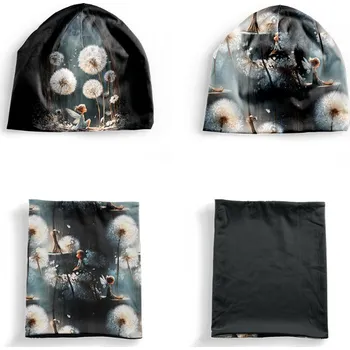 Panel se střihem M funkční úplet set čepice a nákrčník pampelišková víla