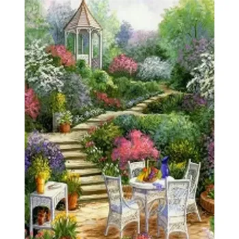 Obraz MALOVÁNÍ PODLE ČÍSEL SNÍDANĚ V ZAHRADĚ 50x40 CM S RÁMEM KREATIVNÍ