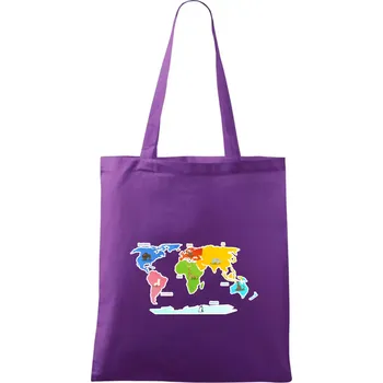 Světové kontinenty s názvy a zvířátky - Taška bavlněná - 42 x 38 cm ( Fialová )