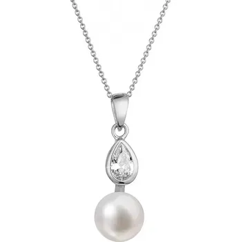 Náhrdelník Zlatý 14 karátový náhrdelník bílé zlato s bílou říční perlou a zirkony 82PZ00048