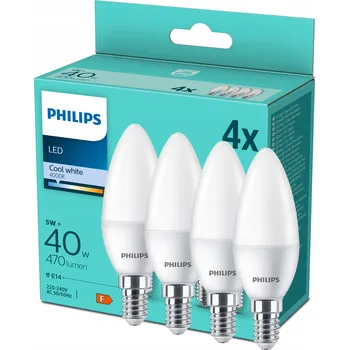 Žárovka PHILIPS SADA 4x LED Žárovka E14 5W = 40W 4000K NEUTRÁLNÍ Svíčka 470lm