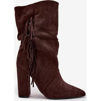 Dámské kozačky Zateplené dámské kotníkové boty na sloupkovém podpatku Darlina – čokoládové Velikost: 37