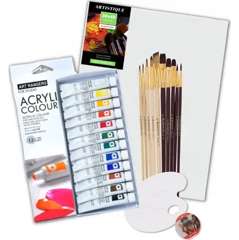 Textilie SADA NA MALOVÁNÍ MALÍŘSKÉ PLÁTNO BARVY ŠTĚTCE PALETA