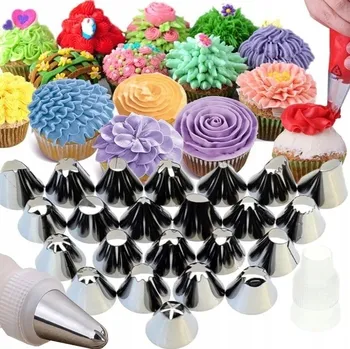 VELKÁ SADA 24 CUKRÁŘSKÝCH CUKRÁŘSKÉ ŠPIČKY NA ZDOBENÍ DORTŮ A KOLÁČŮ + ADAPTÉR