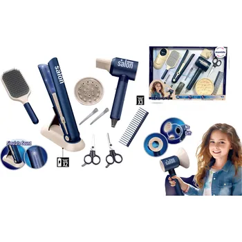 Dětská kuchyňka Mamido Dětský kadeřnický set s fénem a žehličkou 12 dílů MT1363 modrý