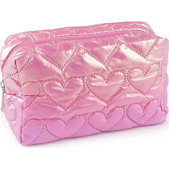 Kosmetická taška Kosmetická taška / pouzdro prošívané, srdce 18x11 cm holografické, střední, 3 růžová