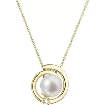 Oblečení a móda Zlatý 14 karátový náhrdelník s bílou říční perlou a briliantem 92PB00046