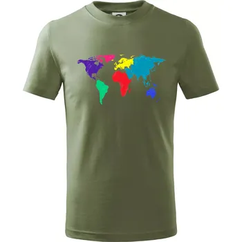Světové kontinenty bez názvů - barevné - Tričko dětské bavlněné - 98 cm / 2 roky ( Khaki )