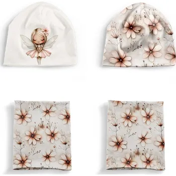 Panel se střihem M funkční úplet set čepice a nákrčník květinová víla