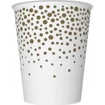Party nádobí Kelímky bílé se zlatými tečkami, 8 ks