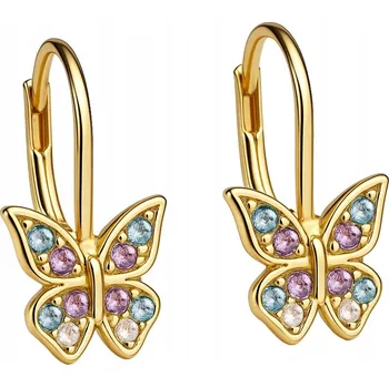 Náušnice Stříbrné náušnice pozlacené visací motýlci pro dívku stříbro 925