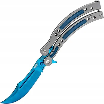 Bojový sport Nůž skládací motýlkový balisong Joker CS:GO Blue Upgraded s pouzdrem