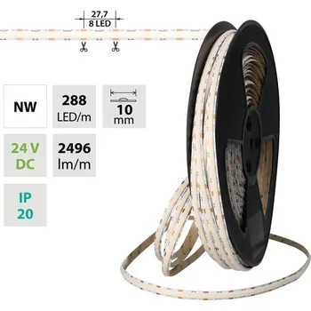 LED páska LED pásek COB NW, 288LED/m, 19,2W/m, DC 24V, 2496lm/m, CRI90, IP20, modul 27,7mm, 10mm, 5m