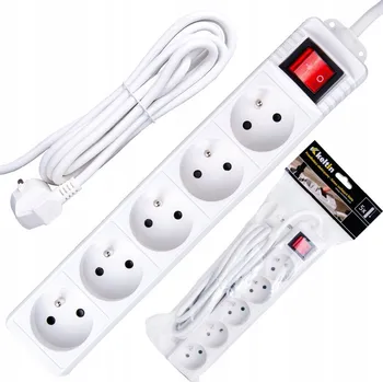 Napájecí kabel Prodlužovací Kabel zásuvková lišta vypínač 5 m 5 zásuvek silný bílý Keltin