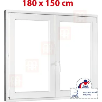 Okno Plastové okno 180x150 cm (1800x1500mm) dvoukřídlé bez sloupku pravé bílé Trocal