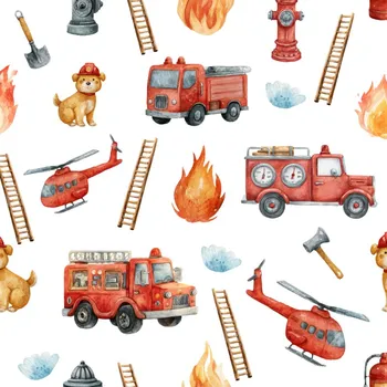 Konfekční žebrovaný úplet Takoy hasiči ve městě