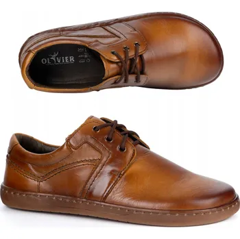 Pánské polobotky BAREFOOT Pánské kožené boty šněrovací 115KZ hnědé, velikost 44