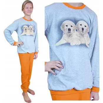 Dívčí pyžamo bavlněné s dlouhým rukávem a potiskem pejsků, české výroby, velikost 164