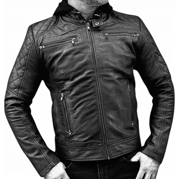 Moto bunda Pánská kožená bunda Ramoneska s kapucí Černá - XXL