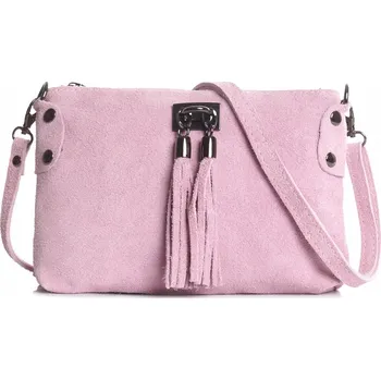 Kabelka Solome růžová semišová kabelka přes rameno z pravé kůže
