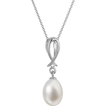 Náhrdelník EVOLUTION GROUP CZ Zlatý 14 karátový náhrdelník bílé zlato s bílou říční perlou a briliantem - 82PB00034
