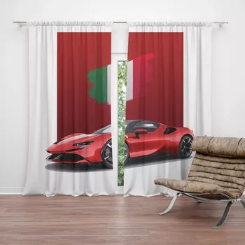 Závěs Sablio Závěs Ferrari Italská vlajka na červeném bloku: 2ks 140x250cm