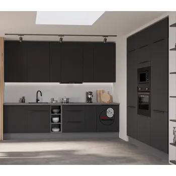 Kuchyňská linka Kuchyňská linka ARIA, sestava B6, 300/180 cm, černá/antracit, 18 skříněk