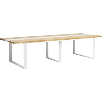 Konferenční stolek Konferenční stůl s dřevěnou deskou 320x110 cm s otvory pro kabely - Bílá