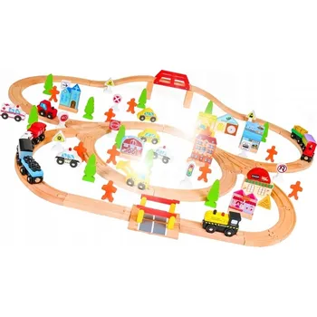 Vláček a vláčkodráha DŘEVĚNÁ VLÁČKODRÁHA MOST JEŘÁB TUNEL VLAK velké město 100 dílů