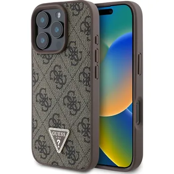 Náhradní kryt pro mobilní telefon Guess PU 4G Strass Triangle Metal Logo zadní kryt pro iPhone 16 Pro Max Brown