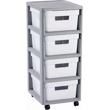 Komoda CURVER REGÁL INFINITY SE ZÁSUVKAMI ŠEDO-BÍLÝ 4X10L