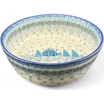 Miska kulatá 17 cm UNIKÁT Domečky zima dekor U5045 Keramika Bolesławiec