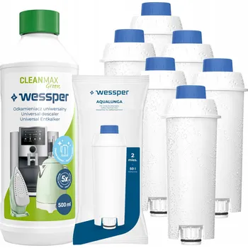 Příslušenství pro přípravu kávy Wessper: 6x filtr do kávovaru Delonghi + přírodní odvápňovač 500ml