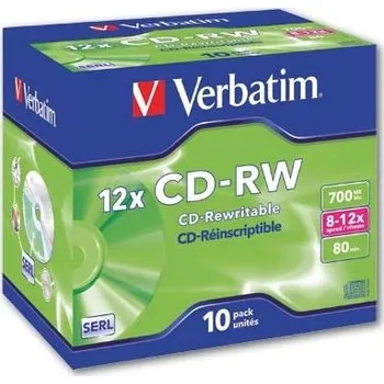 Optické médium CD-RW Verbatim - přepisovatelná, 4x - 12x, standard box, 10 ks