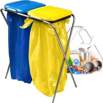 Odpadkový koš Stojan na třídění odpadu Kadax dvojitý modrý plastový 240 l