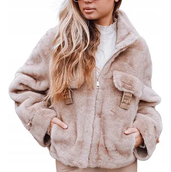 Dámský kožich Dámská krátká kožešinová bunda béžová kožíšek TY5248 - L