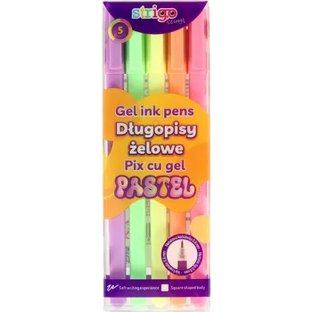 Gelové propisky Strigo v 5 pastelových barvách, sada