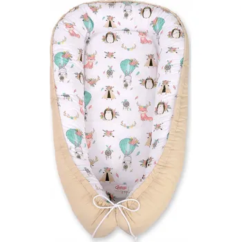 Zavinovačka Oboustranné hnízdečko pro miminko ohrádka zavinovačka Premium BOBONO - béžové lišky/béžová