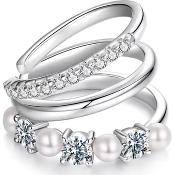 Náušnice For Silver Vícevrstvá náušnice na jedno ucho s Moissanity a perlami - Stříbro 925