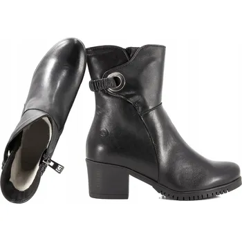 Dámské kozačky GALANT 335 DÁMSKÉ ZIMNÍ KOZAČKY NA PODPATKU KOTNÍKOVÉ BOTY ZATEPLENÉ KOŽENÉ 39 Černá
